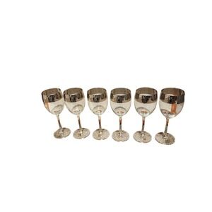 Lavorato a Mano Italian Wine Glasses Set of 6 Silver Trim‎ Handcrafted